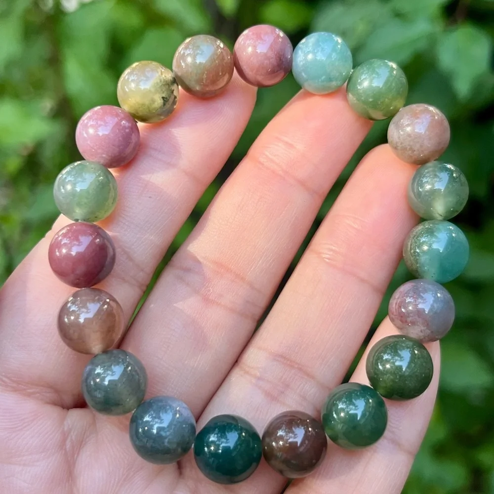 10mm stretchable rainbow‎ color moss agate bracelet